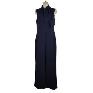 Harper Rose Scarf Neck Navy Blue Sleeveless Jumpsuit Women Size 6 Wide Leg
